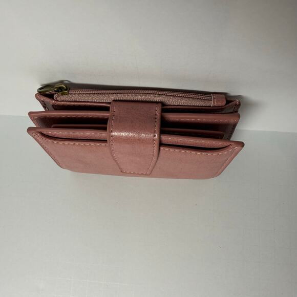 Blush Pink Small Wallet Compact Faux Leather Bifold with Zipper Coin Pouch - Picture 5 of 8